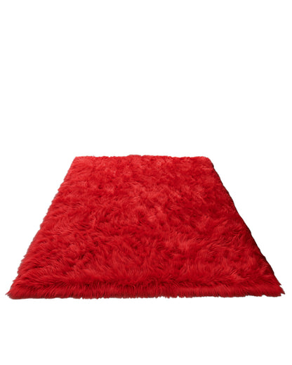 Red Faux Sheepskin Shag Washable Area Rug