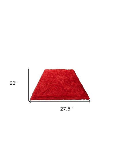 5' X 7' Red Faux Sheepskin Shag Washable Area Rug