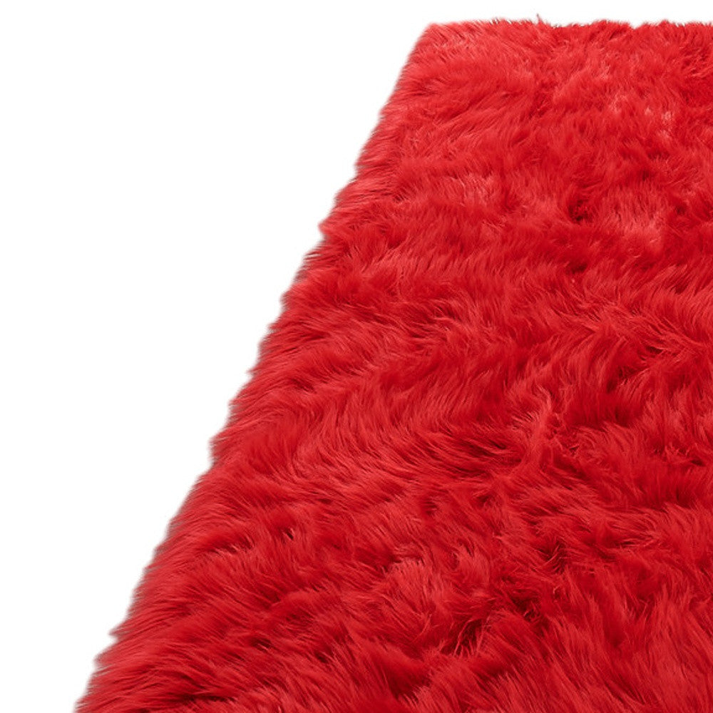 Red Faux Sheepskin Shag Washable Area Rug