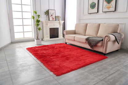 Red Faux Sheepskin Shag Washable Area Rug