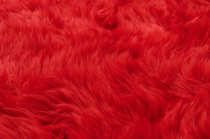 5' X 7' Red Faux Sheepskin Shag Washable Area Rug