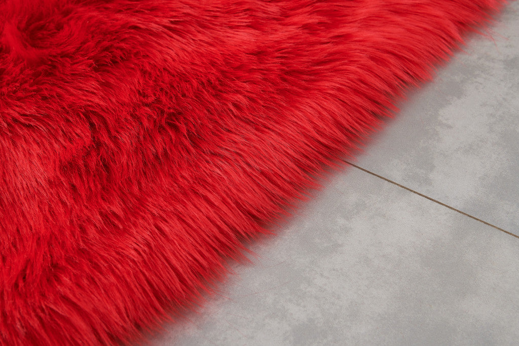 Red Faux Sheepskin Shag Washable Area Rug