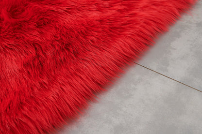 Red Faux Sheepskin Shag Washable Area Rug