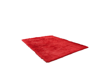 Red Faux Sheepskin Shag Washable Area Rug