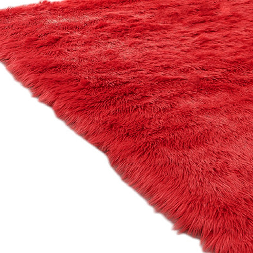 Red Faux Sheepskin Shag Washable Area Rug