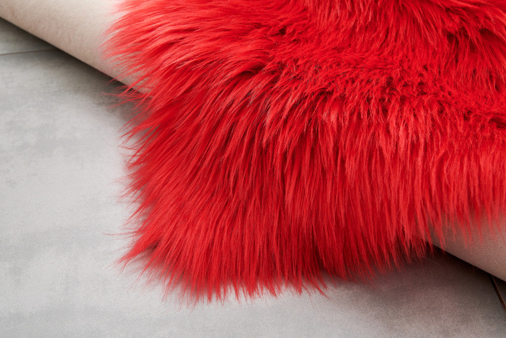 Red Faux Sheepskin Shag Washable Area Rug