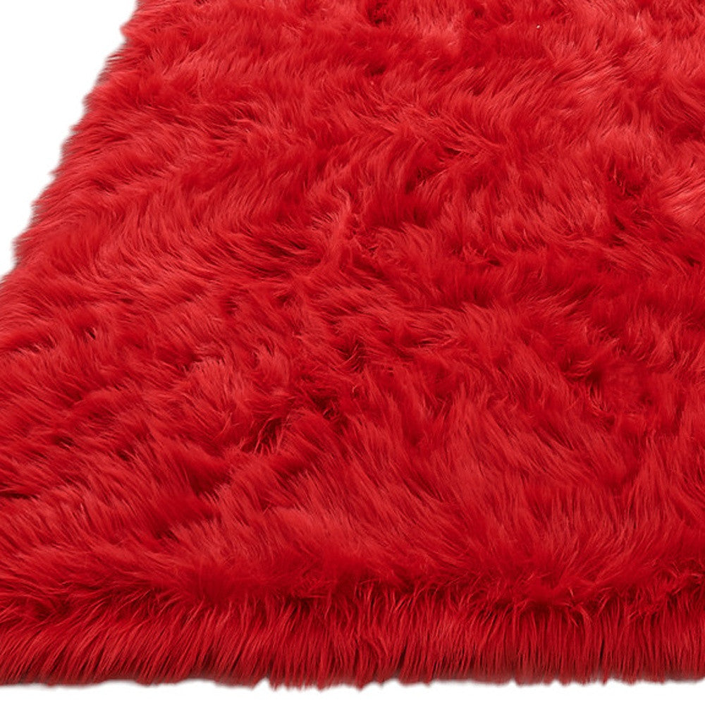 Red Faux Sheepskin Shag Washable Area Rug