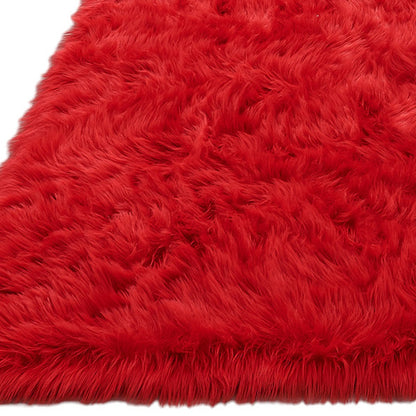 Red Faux Sheepskin Shag Washable Area Rug