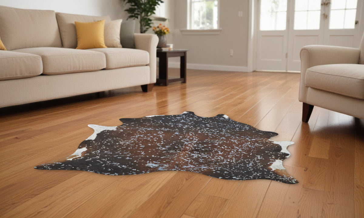 Brown & Silver Cowhide Animal Print Area Rug – Power Loom — cowhide area rug