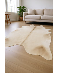 Cowhide Area Rug – Handmade Black & White Accent Low Angle View — cowhide area rug 155