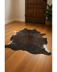Brown & Silver Cowhide Animal Print Area Rug – Power Loom in Lodge Entryway — cowhide area rug 5