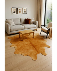 Golden Brown Cowhide Area Rug in Living Room — cowhide area rug 6
