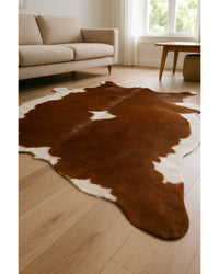 Brown Cowhide Print Hand-Tufted Area Rug, 2x3 – Stain Resistant Low Angle View — cowhide area rug 12