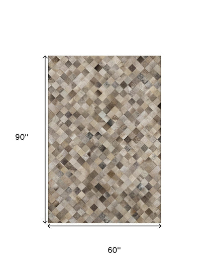 Beige, Gray & Ivory Cowhide Print Area Rug – Washable, UV Protection
