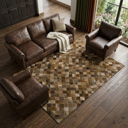 Beige, Brown & Coffee Cowhide Print Area Rug – Washable, UV Protection