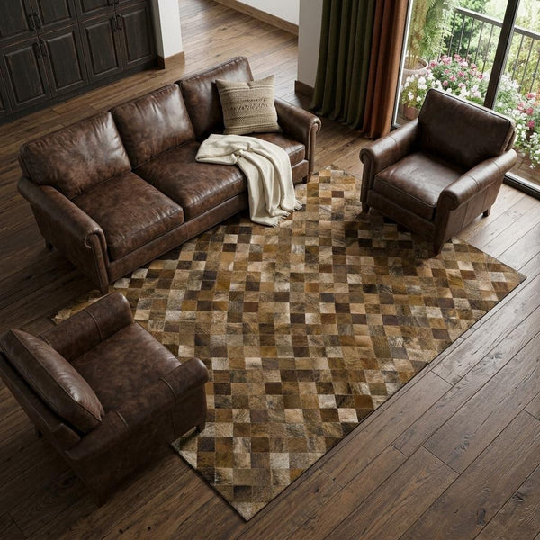 Beige, Brown & Coffee Cowhide Print Area Rug – Washable, UV Protection
