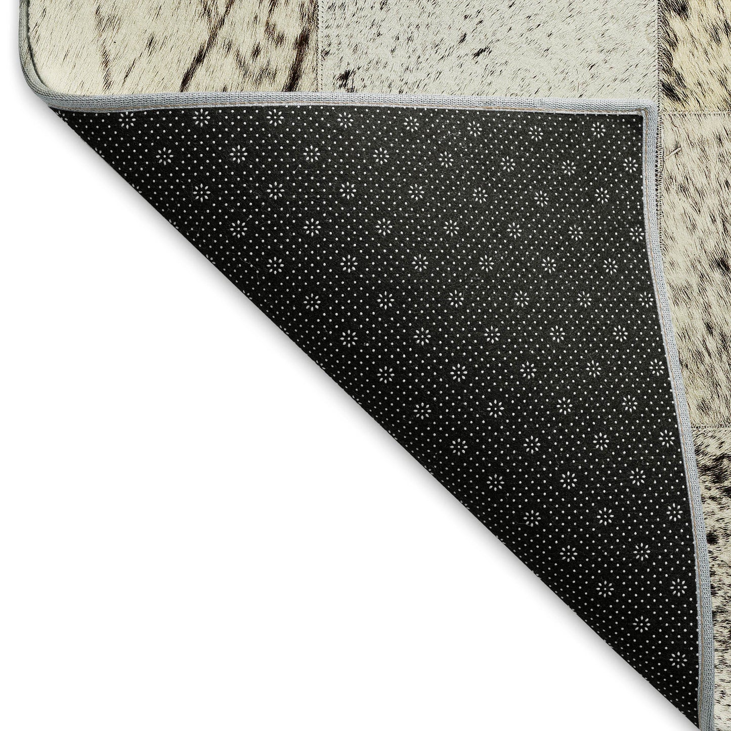 Black, Gray & Ivory Cowhide Print Area Rug – Washable, UV Protection