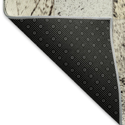 Black, Gray & Ivory Cowhide Print Area Rug – Washable, UV Protection