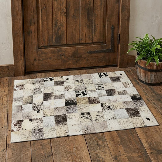 Black, Gray & Ivory Cowhide Print Area Rug – Washable, UV Protection