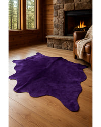 6' X 7' Purple Cowhide Hand Knotted Area Rug in Cabin Living Room — cowhide area rug 16