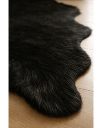 Black Faux Cowhide Washable Rug – Stain Resistant Style Fur Detail Close-Up — faux cowhide area rug 13