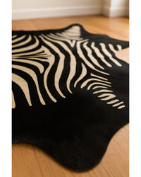 Cowhide Zebra Print Area Rug – Black & Off White, Handmade in Hide Detail Close-Up — cowhide area rug 10