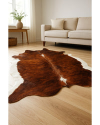Cowhide Animal Print Rug – Brown & White Accent Low Angle View — cowhide area rug 14