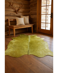 Green Cowhide Hand Knotted Rug – Stain Resistant Style in Lodge Entryway — cowhide area rug 17