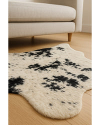 Off White, Black & Gold Faux Cowhide Area Rug – Washable in Hide Detail Close-Up — cowhide area rug 7