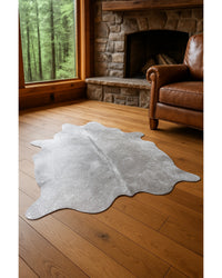 Silver Cowhide Area Rug – Handmade in Cabin Living Room — cowhide area rug 4