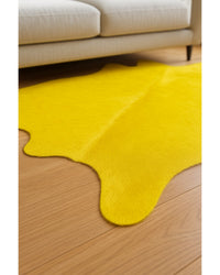 Yellow Cowhide Area Rug in Hide Detail Close-Up — cowhide area rug 7