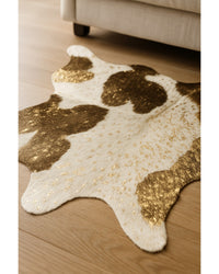 Gold Cowhide Area Rug – Modern 6x7 Statement Decor in Hide Detail Close-Up — cowhide area rug 11