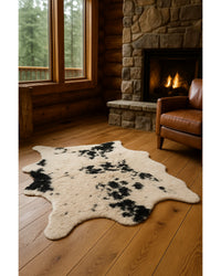 Off White, Black & Gold Faux Cowhide Area Rug – Washable in Cabin Living Room — cowhide area rug 4