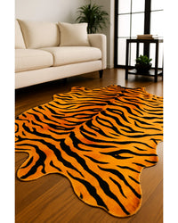 Tiger Chocolate Cowhide Area Rug in Low Angle View — cowhide area rug 8