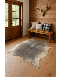 Gray Cowhide Area Rug in Lodge Entryway — cowhide area rug 5