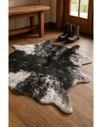 Black & White Faux Fur Cowhide Rug – Washable, Soft in Lodge Entryway — faux fur cowhide rug 9