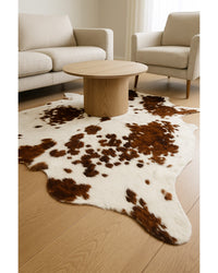 Cowhide Print Area Rug – Brown & White, Soft Texture in Living Room — cowhide area rug 11