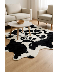 Cowhide Print Washable Rug – Black & White, Stain Resistant in Living Room — cowhide area rug 15