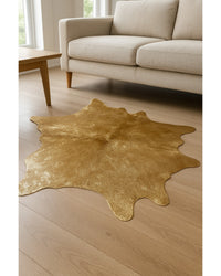 Gold Cowhide Hand Knotted Rug – Stain Resistant Area in Living Room — cowhide area rug 15
