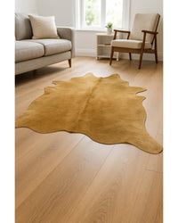 Taupe Cowhide Print Area Rug – Soft, Modern Accent in Low Angle View — cowhide area rug 7