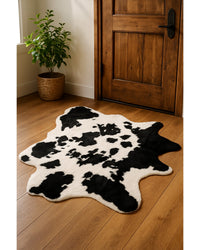 Cowhide Print Washable Rug – Black & White, Stain Resistant in Lodge Entryway — cowhide area rug 14