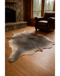 Gray Cowhide Area Rug – Handmade, Stain Resistant in Cabin Living Room — cowhide area rug 7