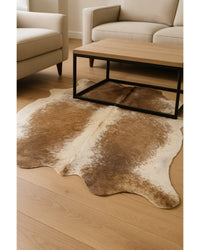 Brown Cowhide Area Rug – Hand Knotted, Stain Resistant in Living Room — cowhide area rug 124