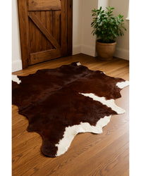 Cowhide Area Rug – Brown & White, Modern Accent in Lodge Entryway — cowhide area rug 8