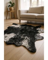 Black & White Faux Fur Cowhide Rug – Washable, Soft Low Angle View — faux fur cowhide rug 12