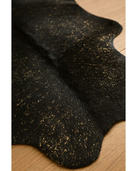 Black Cowhide Print Area Rug – Gold Accents, 5x7 Hide Detail Close-Up — cowhide area rug 184