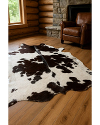 Cowhide Area Rug – Brown & Black Modern Accent in Cabin Living Room — cowhide area rug 89