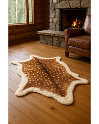 Faux Cowhide Area Rug – Cream & Brown Animal Print in Cabin Living Room — cowhide area rug 16