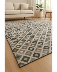 Faux Cowhide Area Rug – Black, Gray & White Animal Print in Low Angle View — cowhide area rug 20