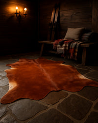 Brown Genuine Cowhide Area Rug in Lodge Entryway — genuine cowhide area rug 7